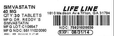 Simvastatin 40 mg Tablet Label (Simvastatin 40mg)